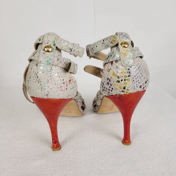 Stuart Weitzman womens rainbow snakeskin strappy high heel sandal size 8.5 - Picture 5 of 11